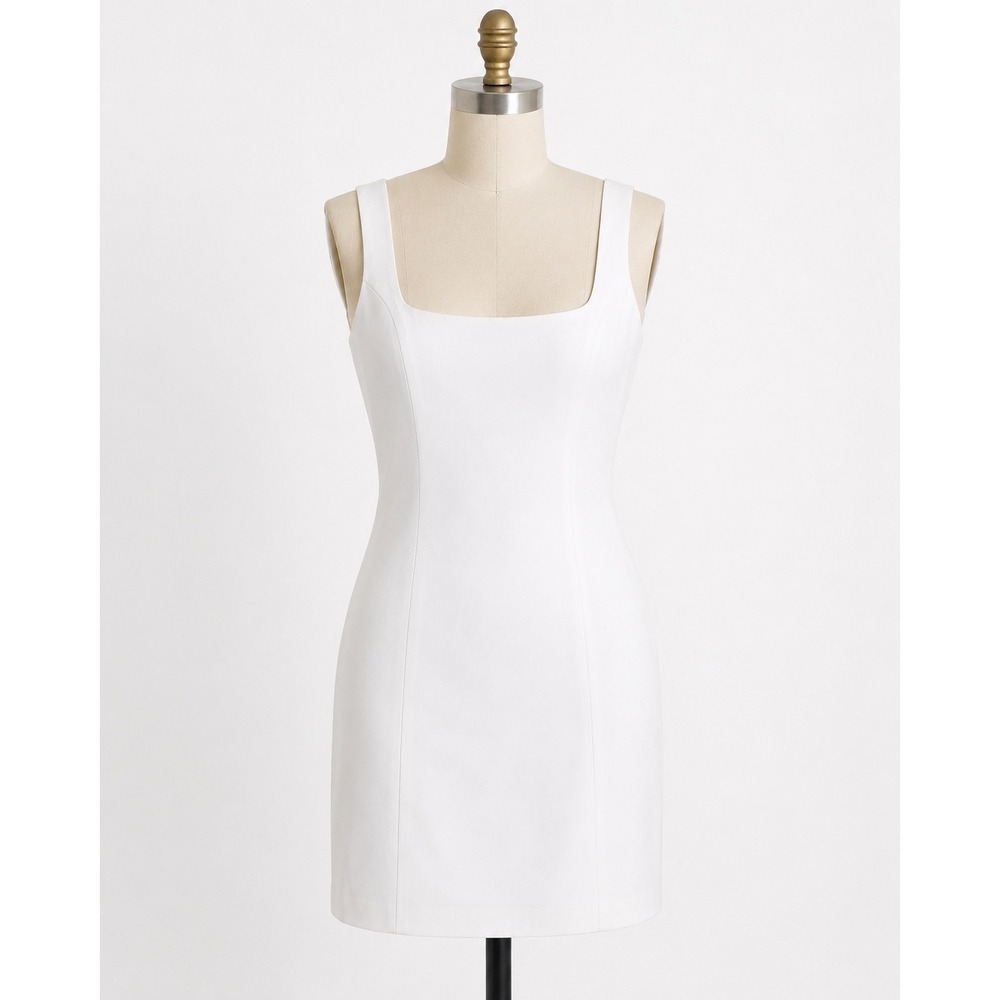 Rumored White Square Neck Mini Dress Size 10 Sleeveless Lined Princess Seam LWD